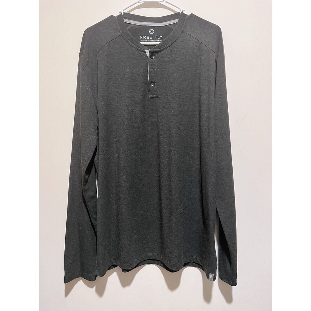 Free Fly Shirt‎ Mens Black Henley XL Long Sleeve Button Comfort Pullover